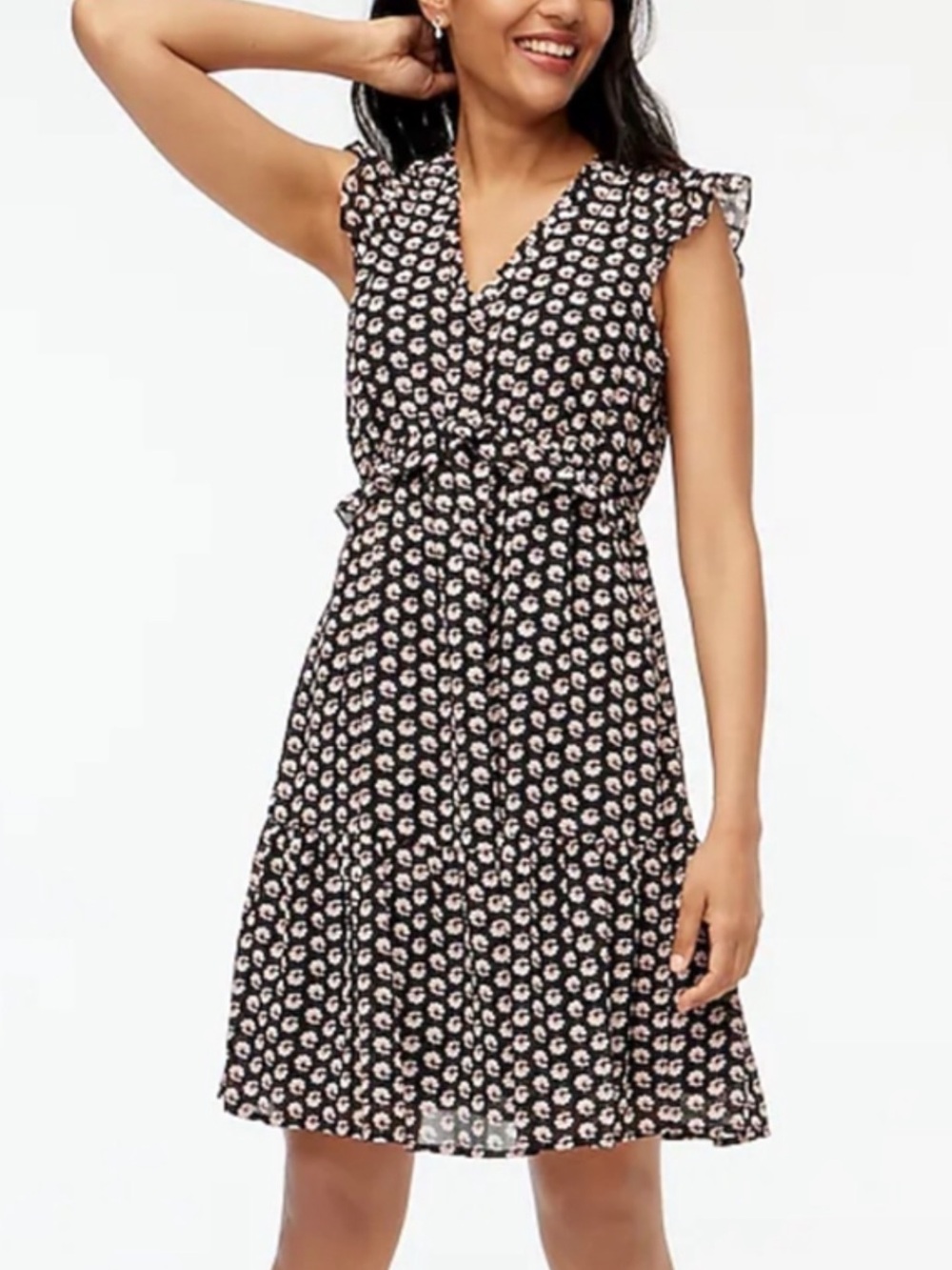 ☀️ New! J.CREW Ruffle V-Neck Mini Dress in Black Wildfire Print
